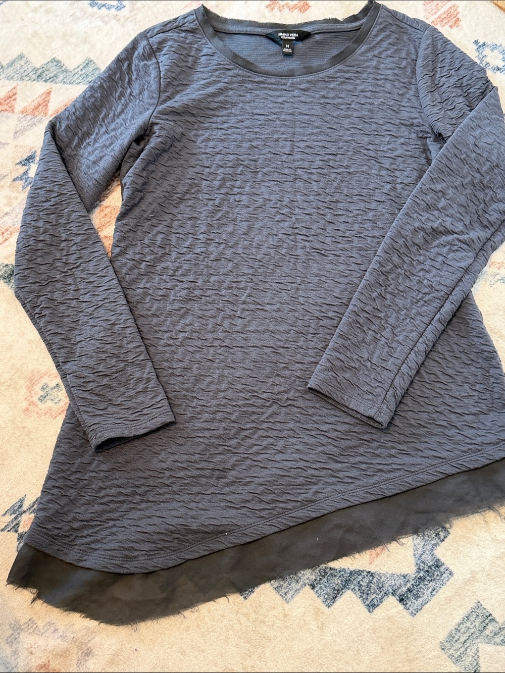 Simply Vera Vera Wang Slate Grey Textured Long-Sleeve Top